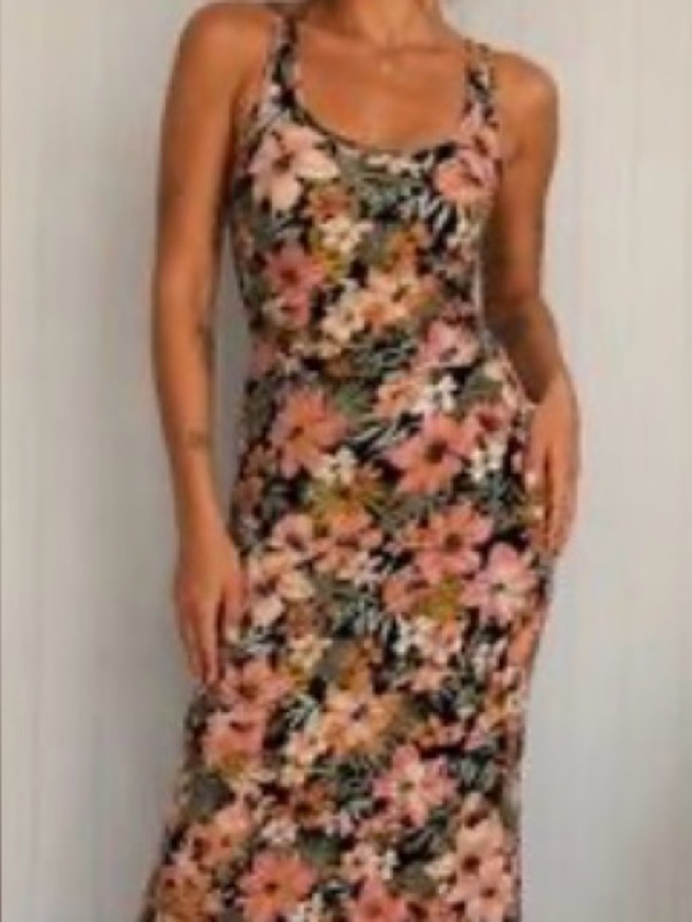 Billabong Black Floral Body-con Midi Dress Size MED